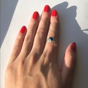 Silver Blue Bead Ring- Handmade